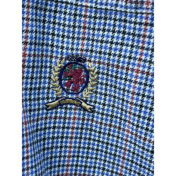 Tommy Hilfiger Men’s Flannel Button Down Shirt Crest Logo Micro Plaid Vtg Large - Picture 4 of 7